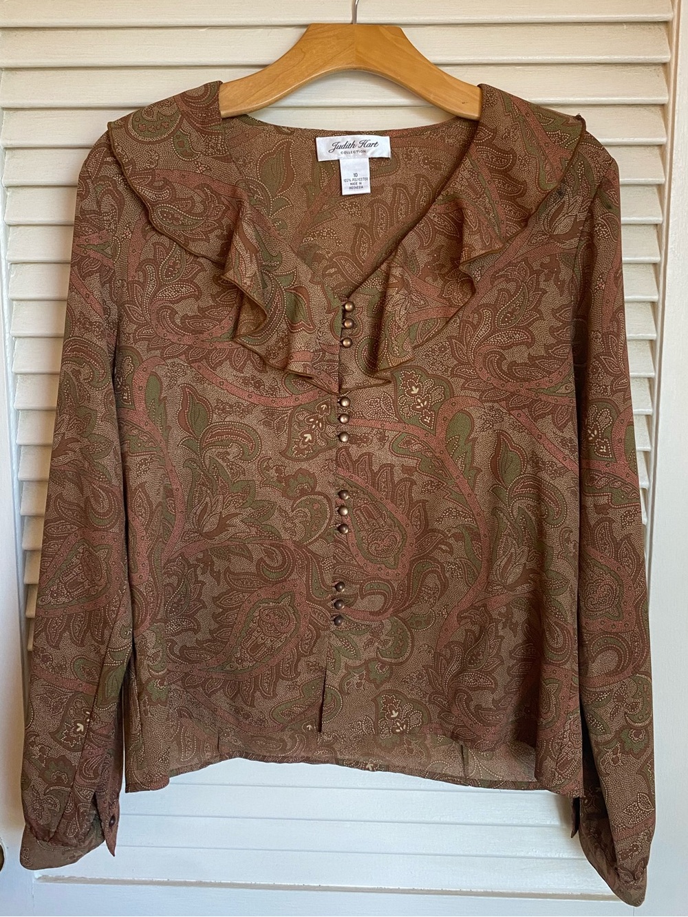 Judith Hart Brown Paisley Button-Down Blouse